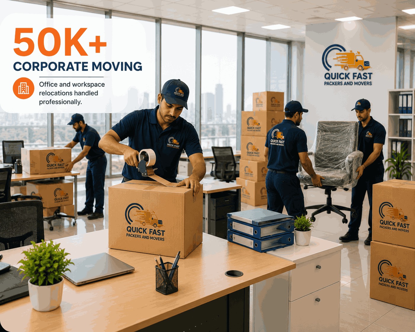 Corporate moving packed furniture