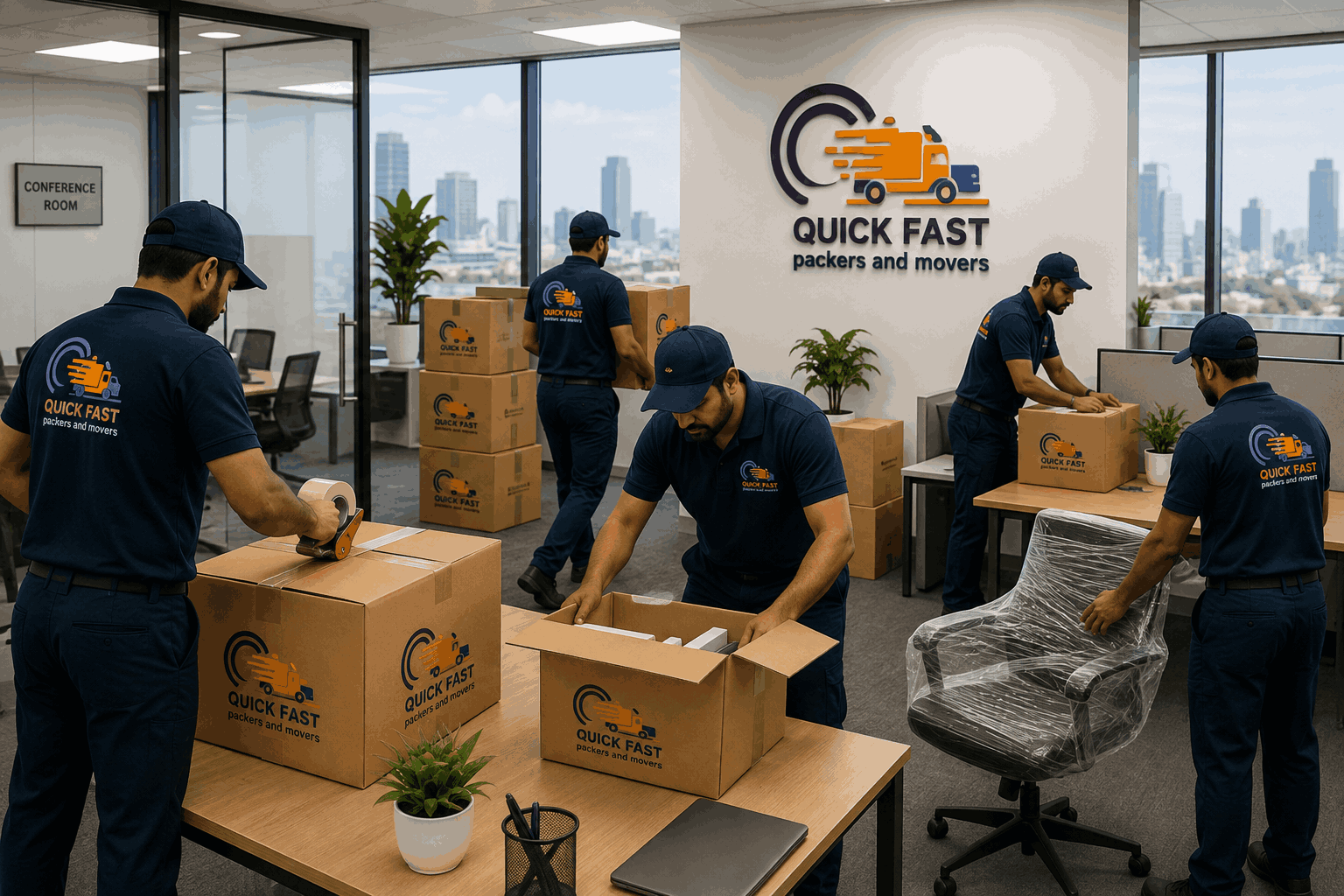 Office relocation packed furniture