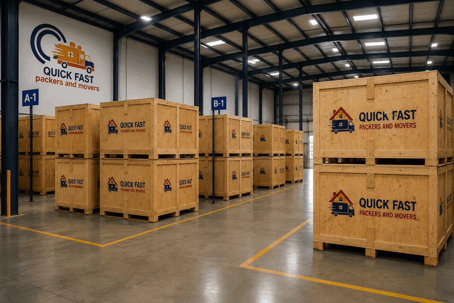 Storage facility packed boxes
